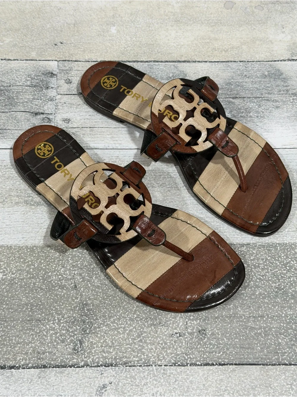 TORY BURCH Eel Leather Miller Sandal In Neutral Stripe Eel - Size - 6
